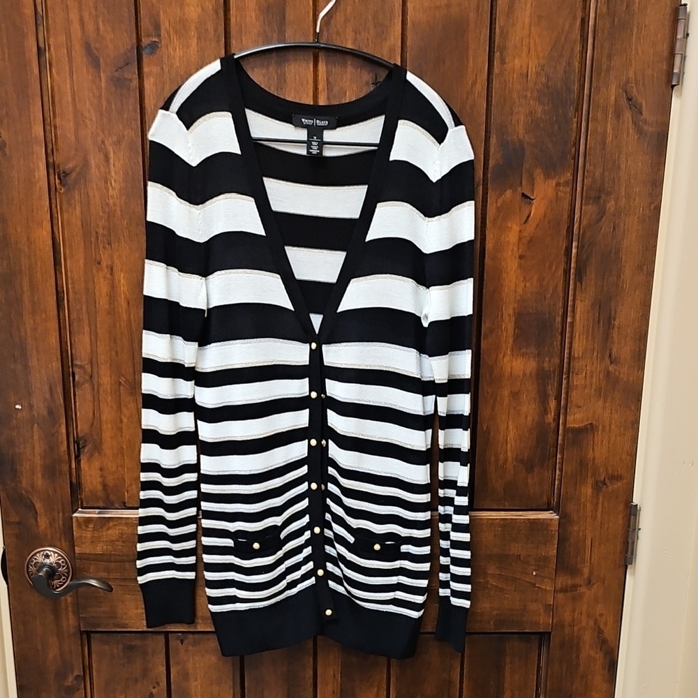 White Black House Company Black and White Striped Cardigan